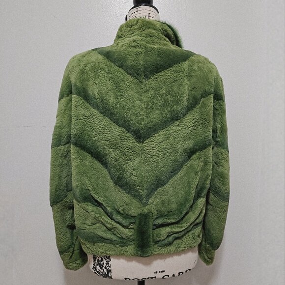 New Real Semi Sheared Mink Fur Jacket Coat Blazer Apple Grass Pine Green No Fox - Picture 3 of 4